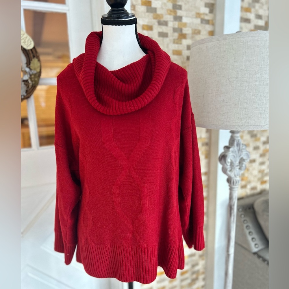 AGB Women's Vibrant Red Cowl Neck Sweater - Picture 2 of 6